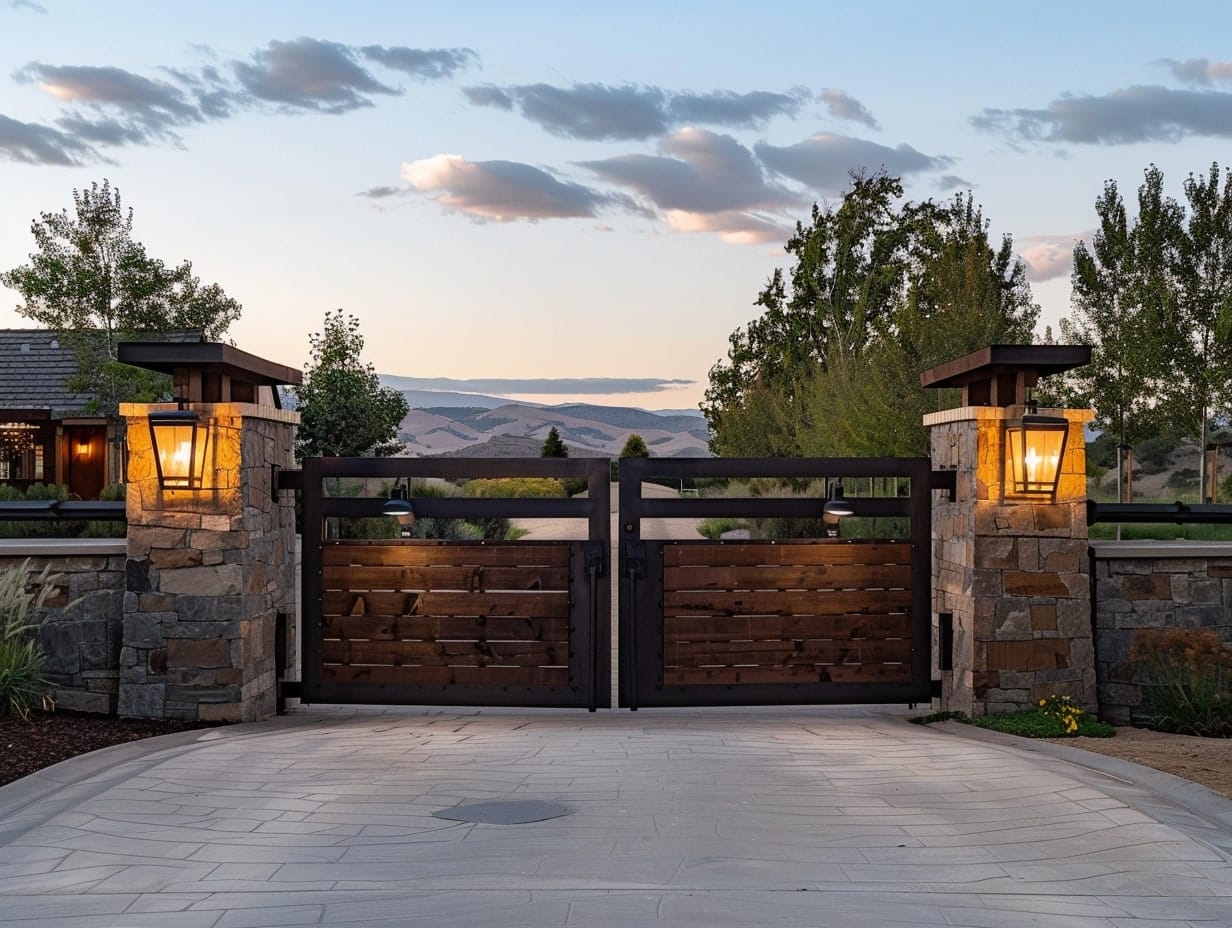 Decorative lantern lights installed next to the front yard gate