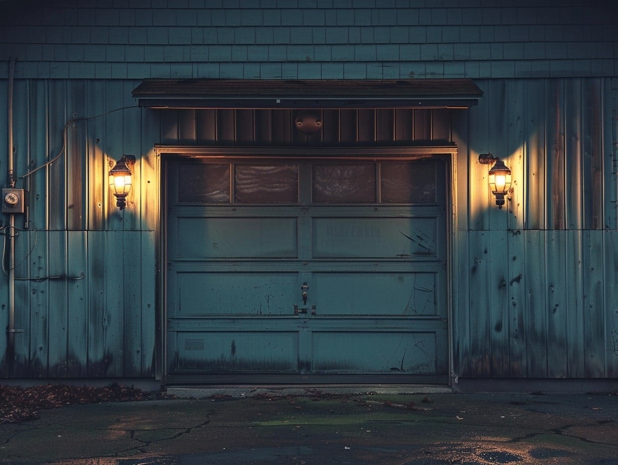 Barn lights installed on walls adjacent to a garage's door