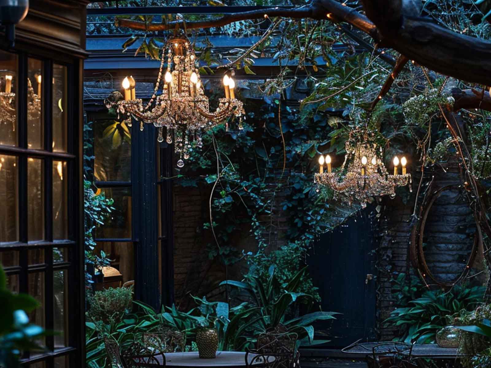 Beautiful chandeliers hanging from a sturdy tree branch