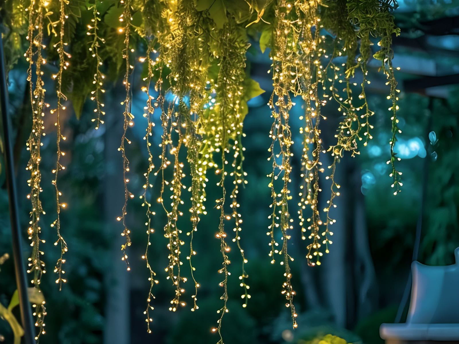 artificial illuminated vines in a backyard