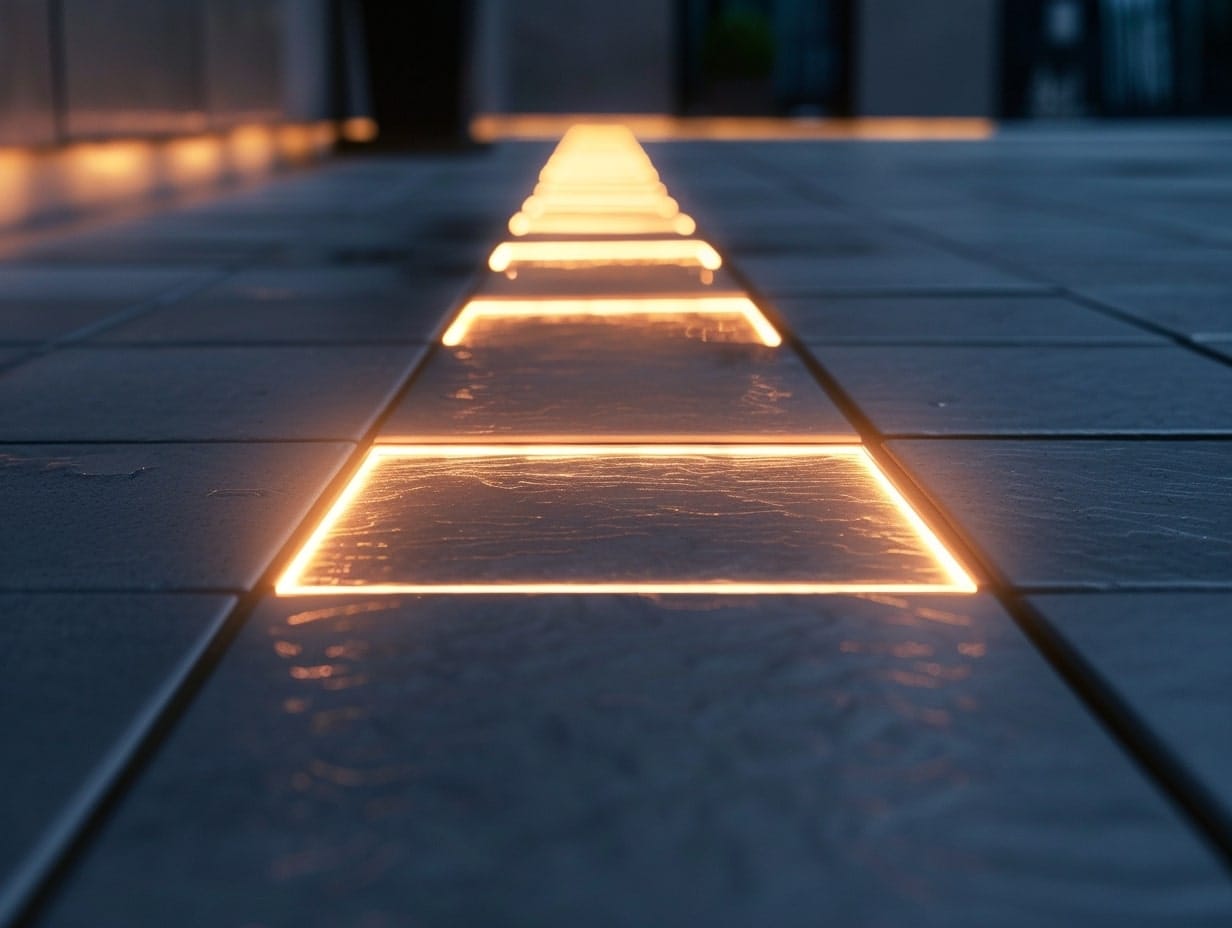 Interactive LED floor tiles installed in a patio floor
