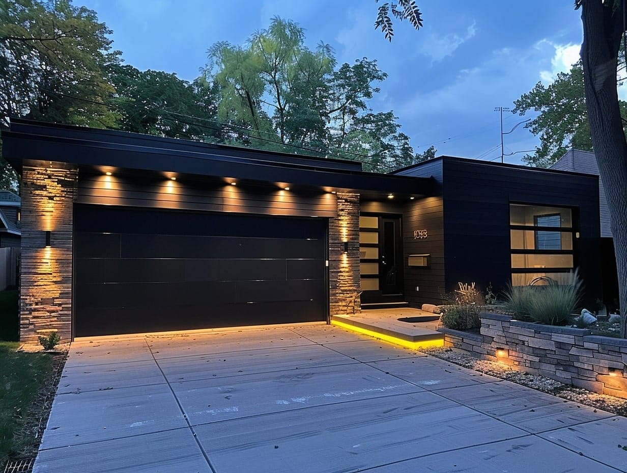Motion-sensor recessed lights installed over a garage door