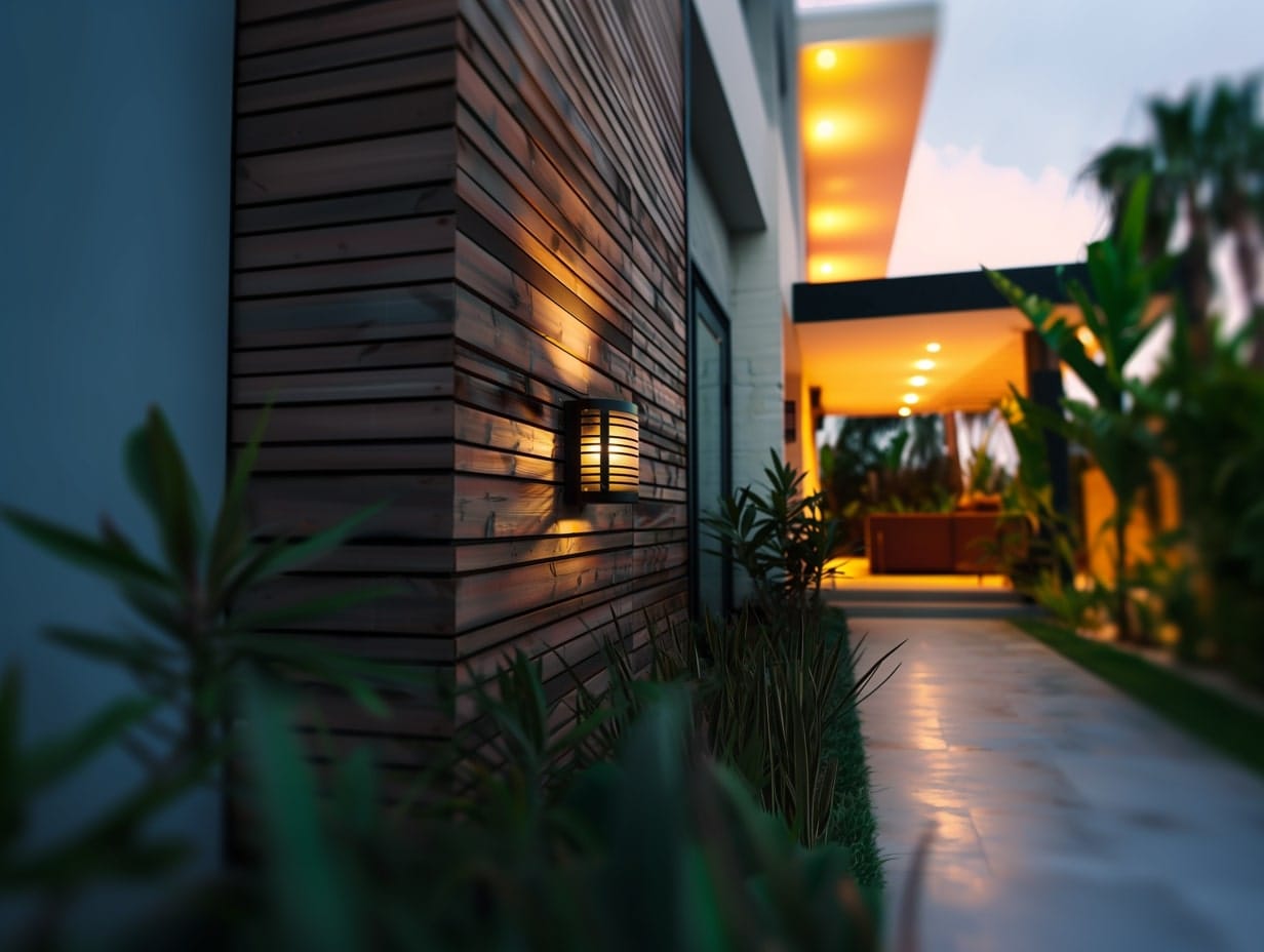 Industrial bulkhead lights installed on a side wall