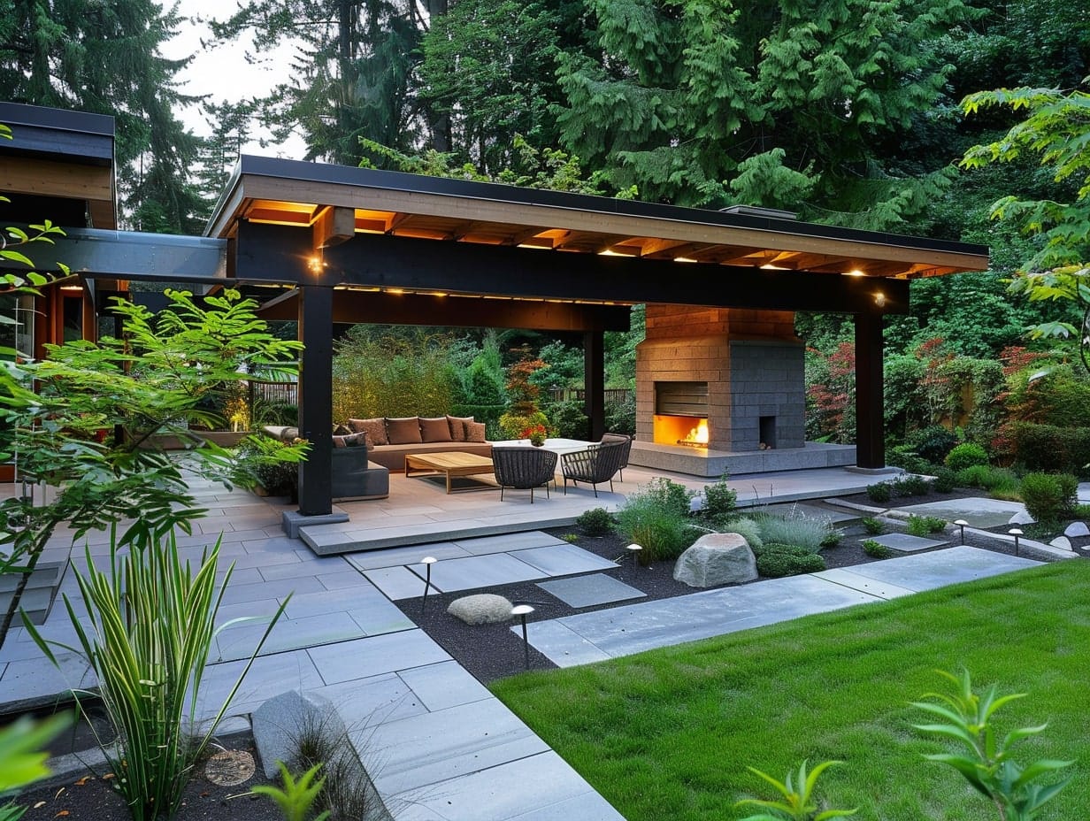 A beautiful garden with an outdoor living room