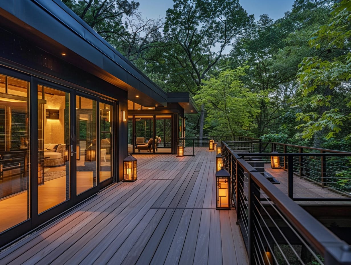 Decorative lantern lights placed on the deck floor