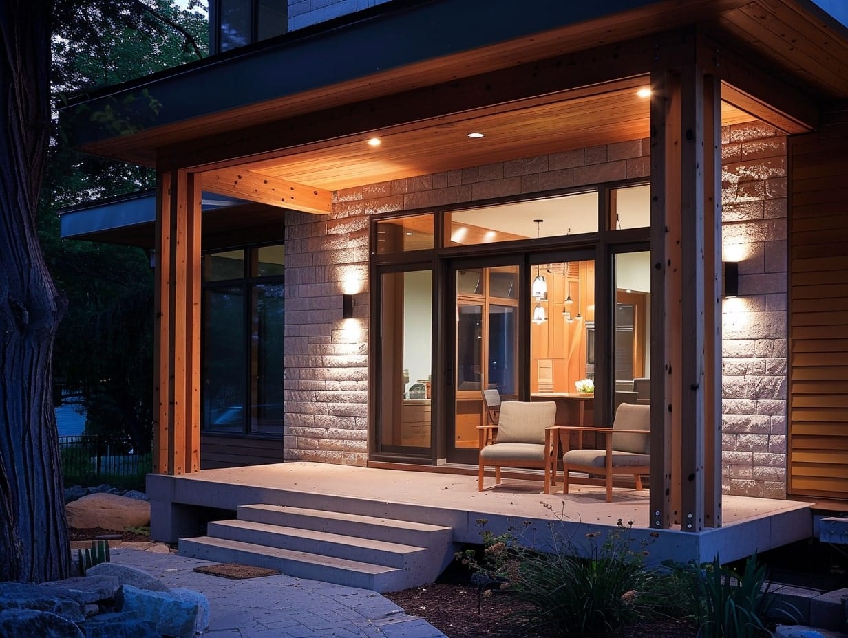 Up and down lights installed on a front porch wall