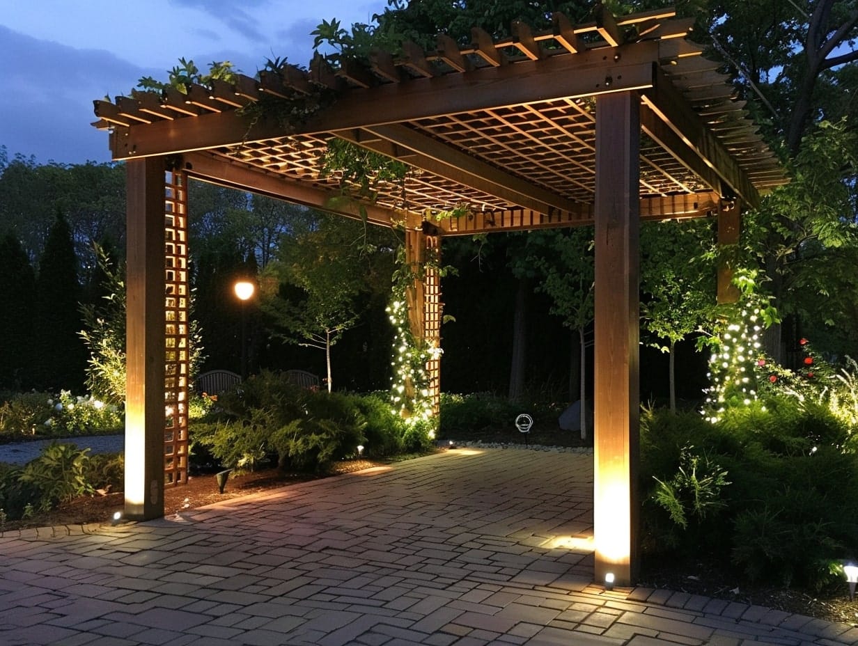 Uplighting effect at a pergola's base
