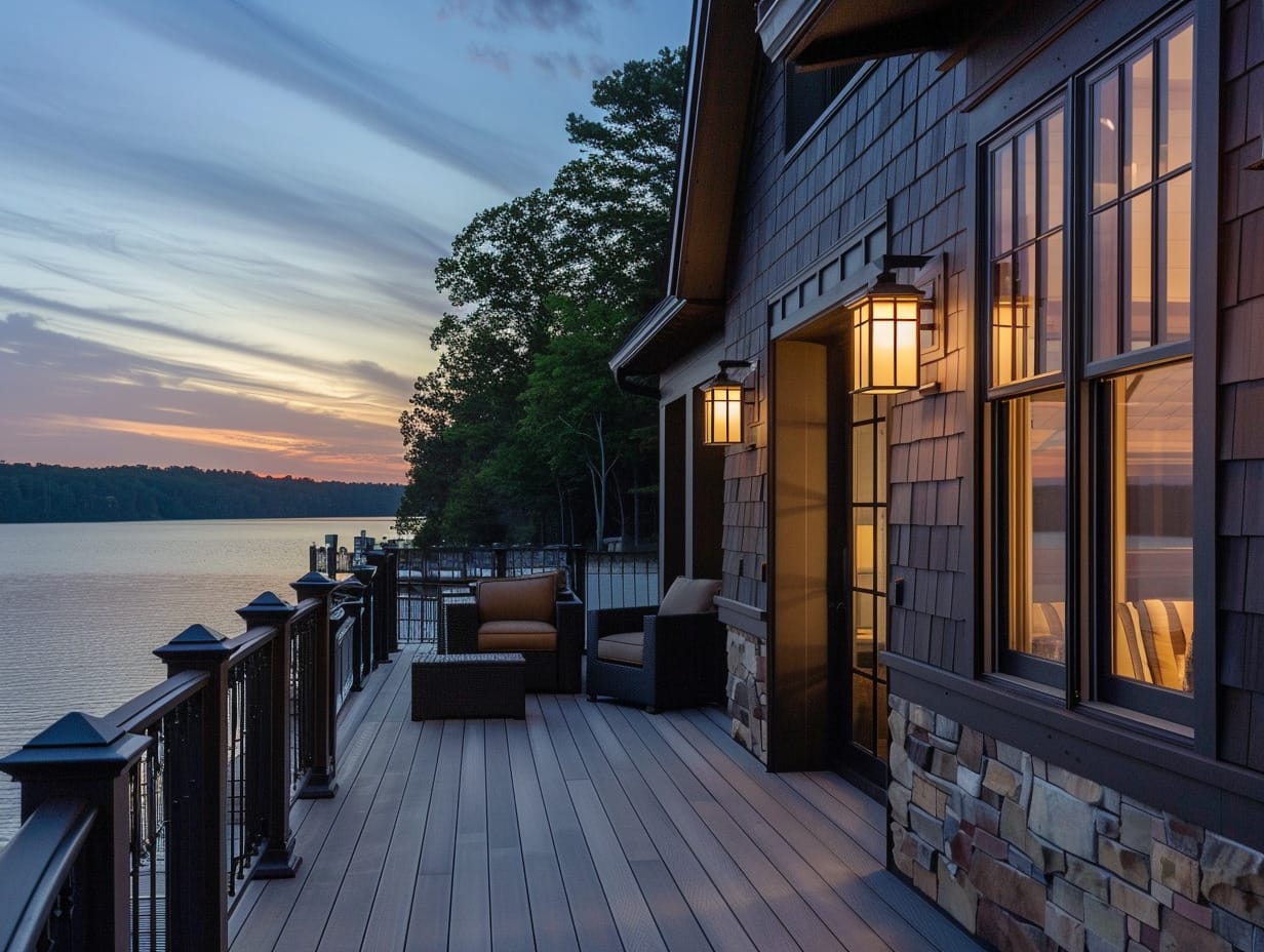 Wall sconces installed on a deck wall