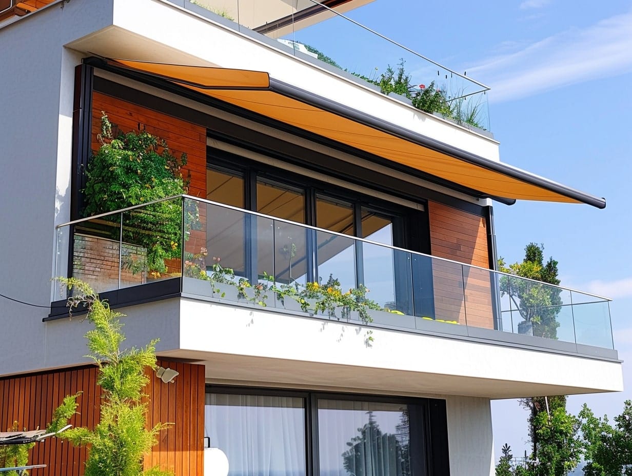 A retractable awning covering a small balcony