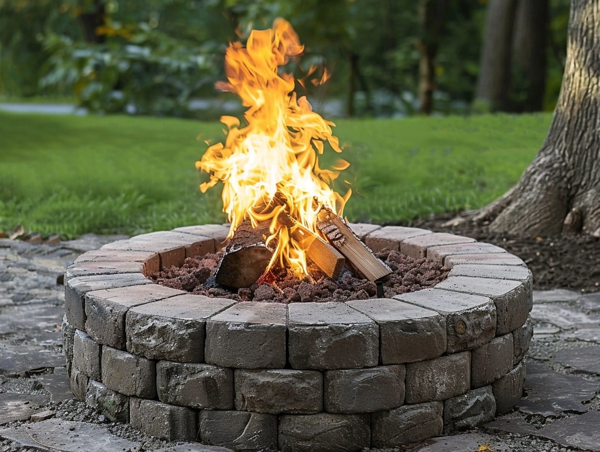 A garden fire pit made from bricks