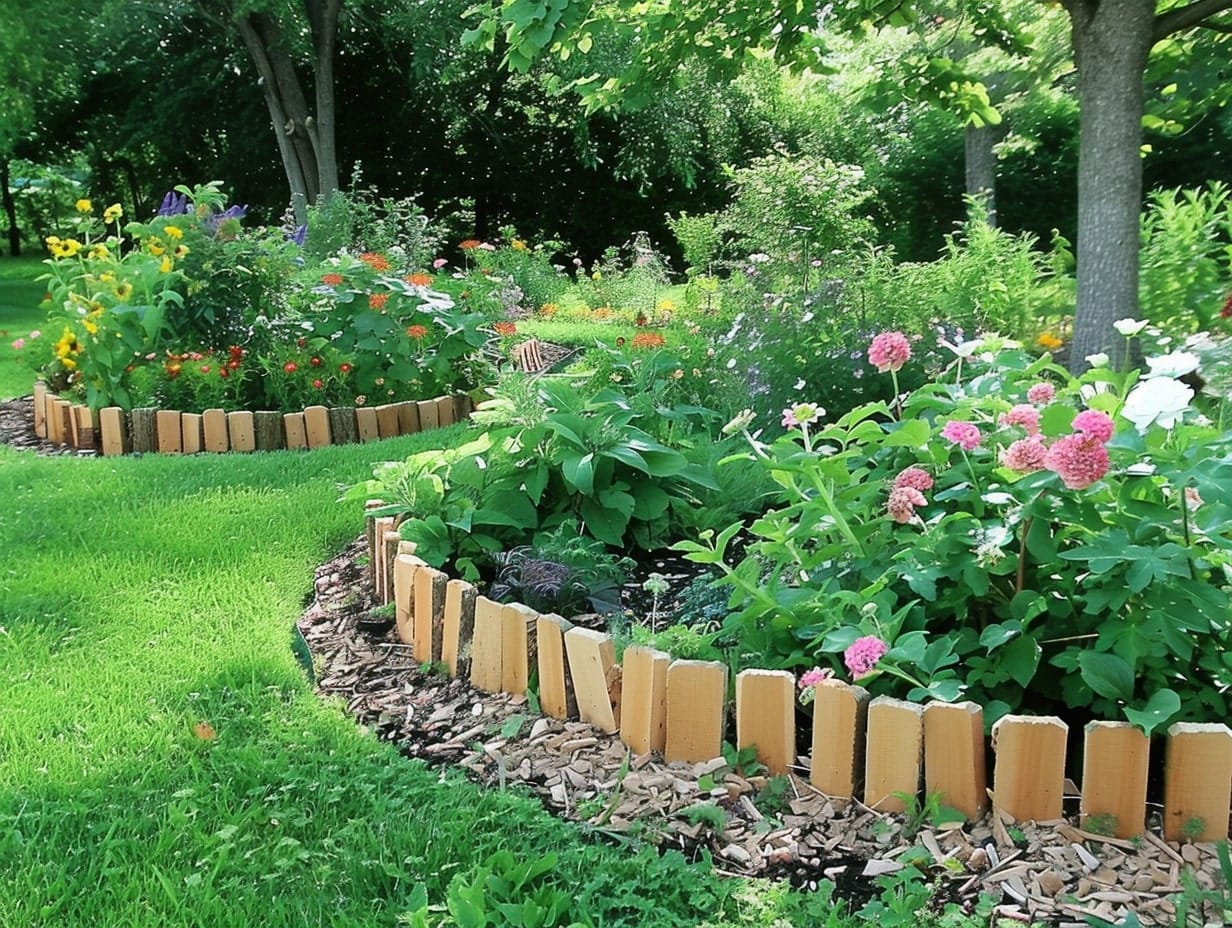 Cedar frame edging in a garden