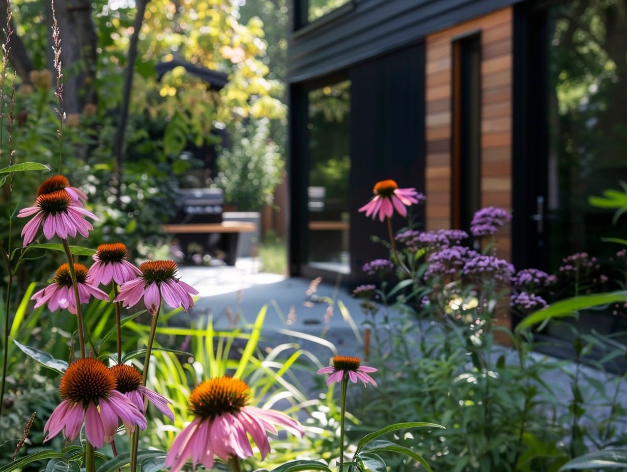 Echinacea plants growing in a backyard