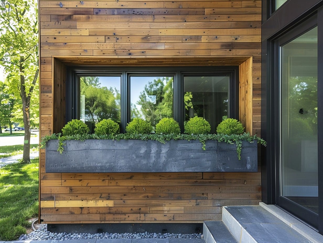 Plants grown in a window box in the front porch area