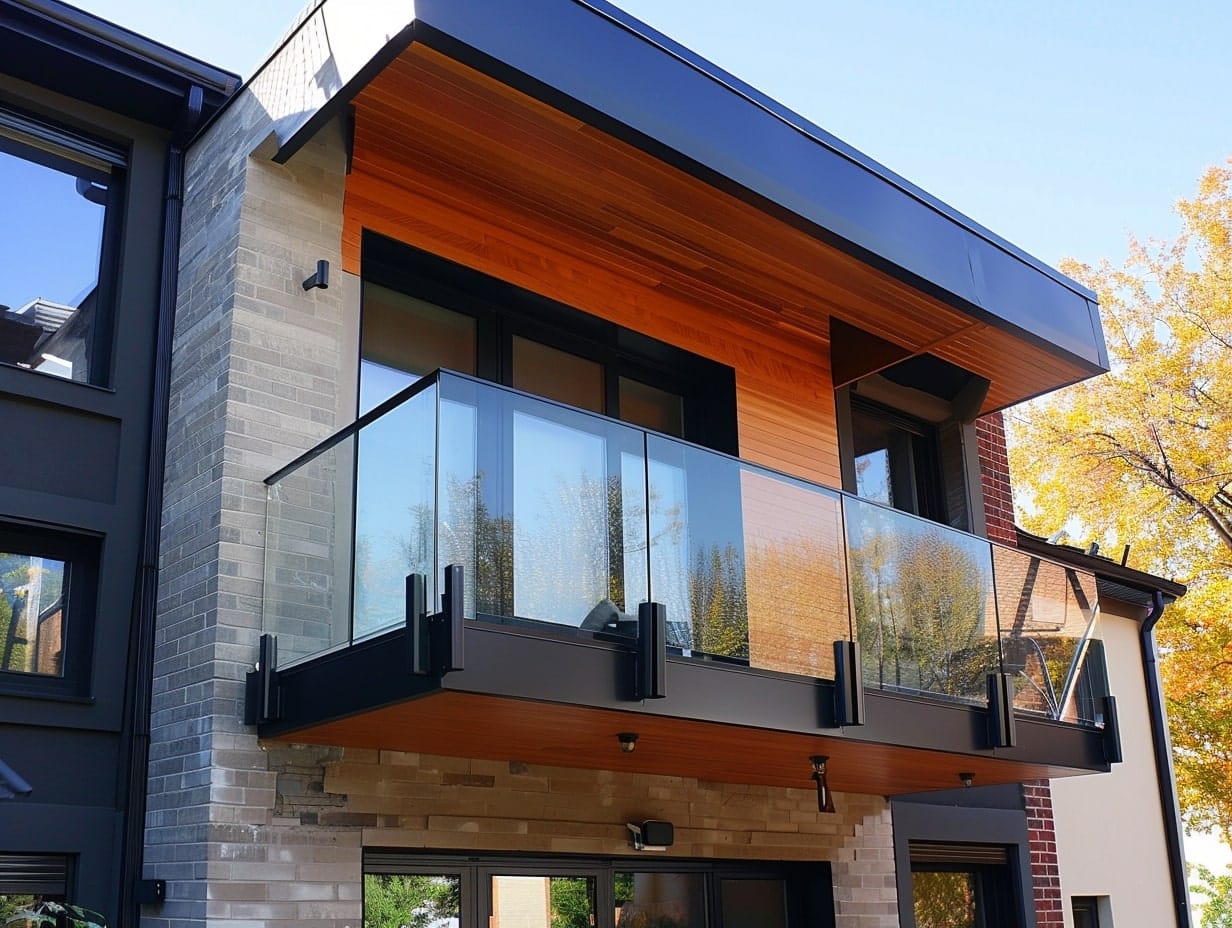 Transparent glass railings covering a small balcony