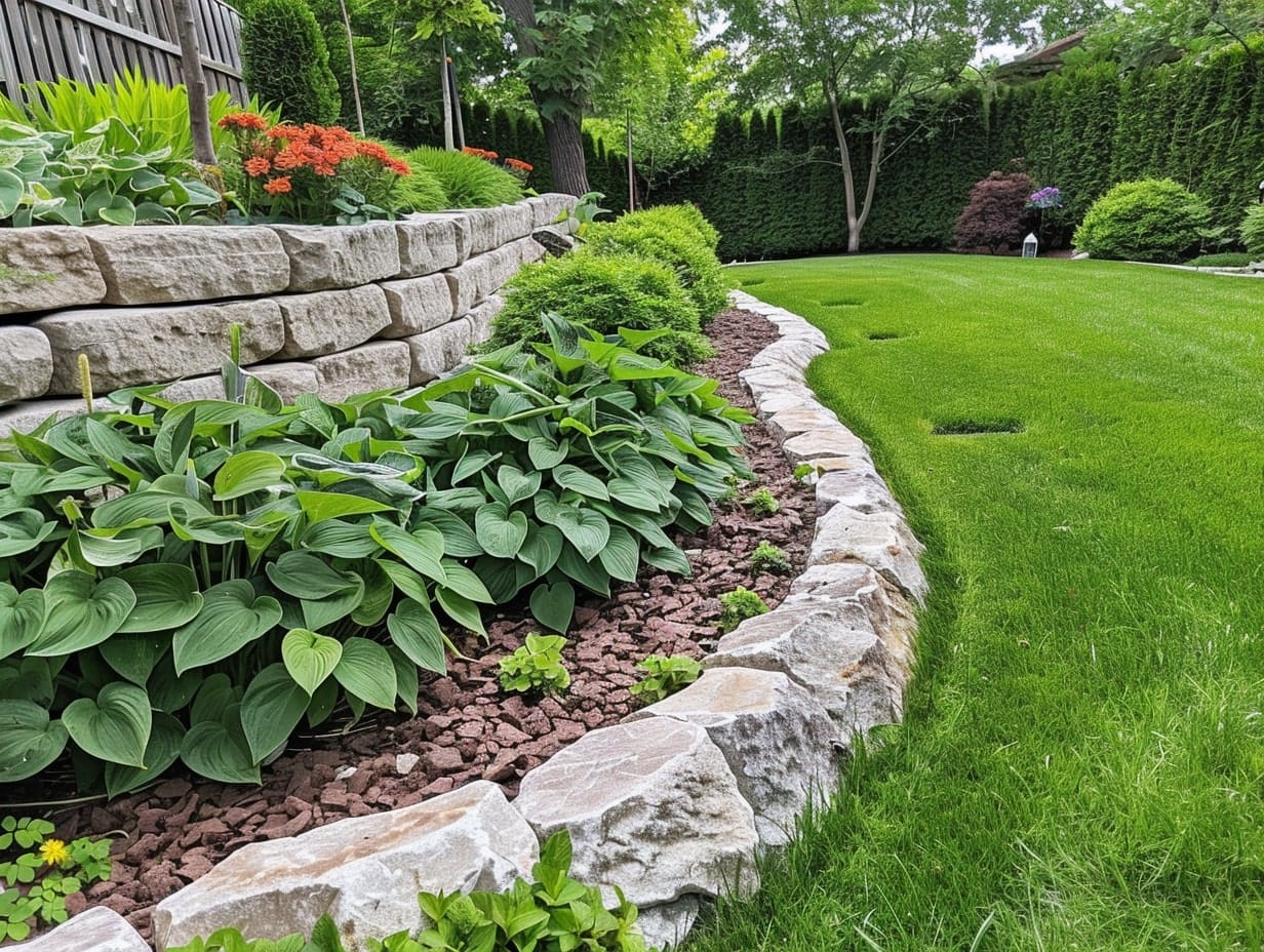 A garden with a border made from natural stone