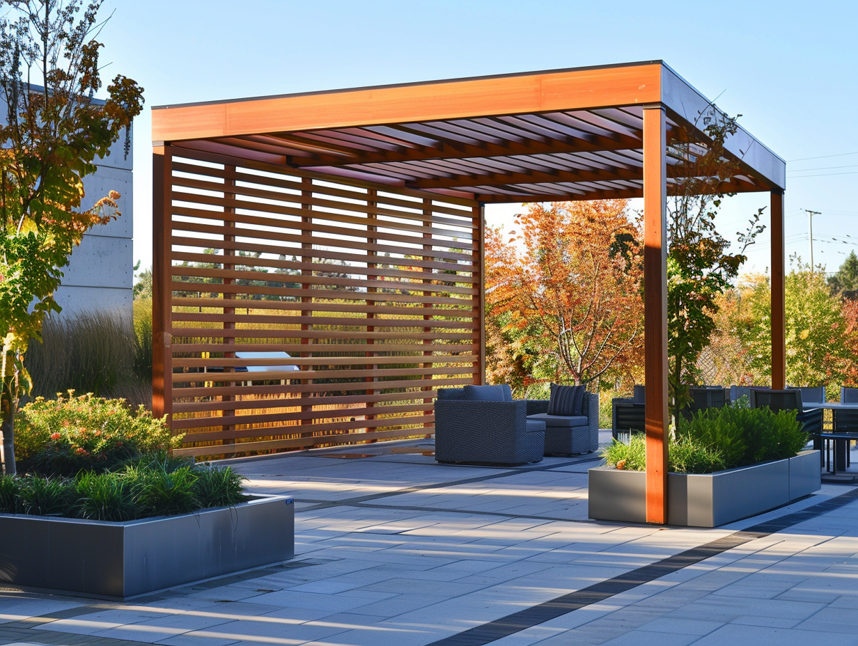 Wooden slats used to cover a patio area