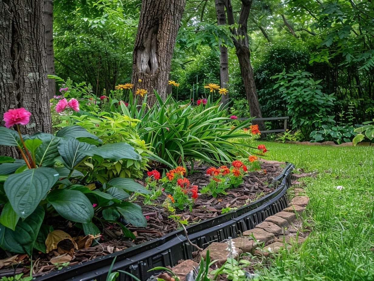 A garden edging built using plastic