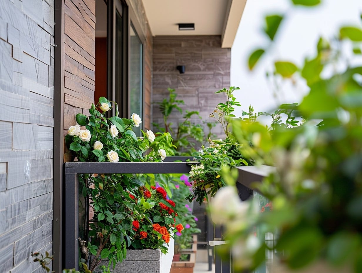 Scented flowers decorating a small balcony