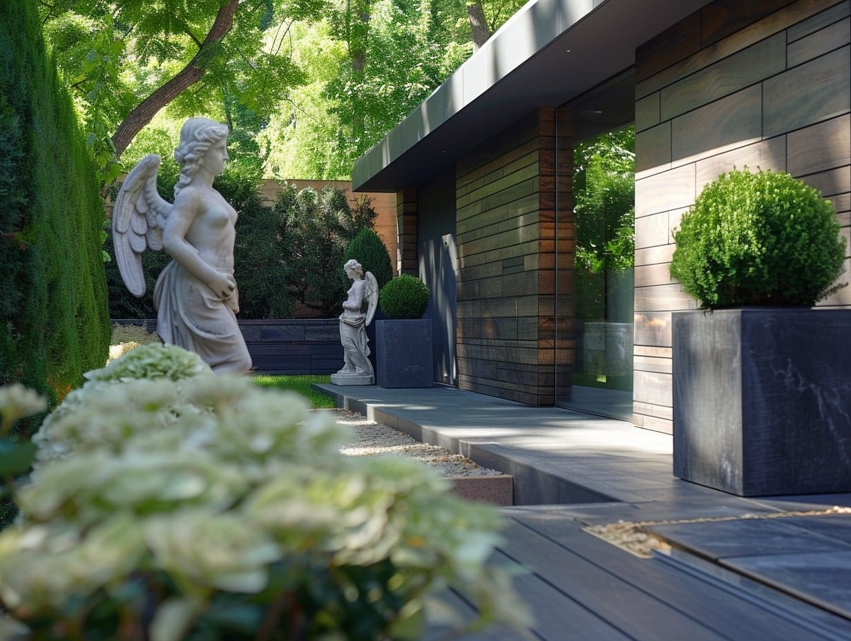 Angel statues used to decorate a garden setting