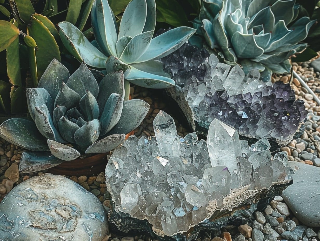 Crystals used for decorating a spiritual garden setting