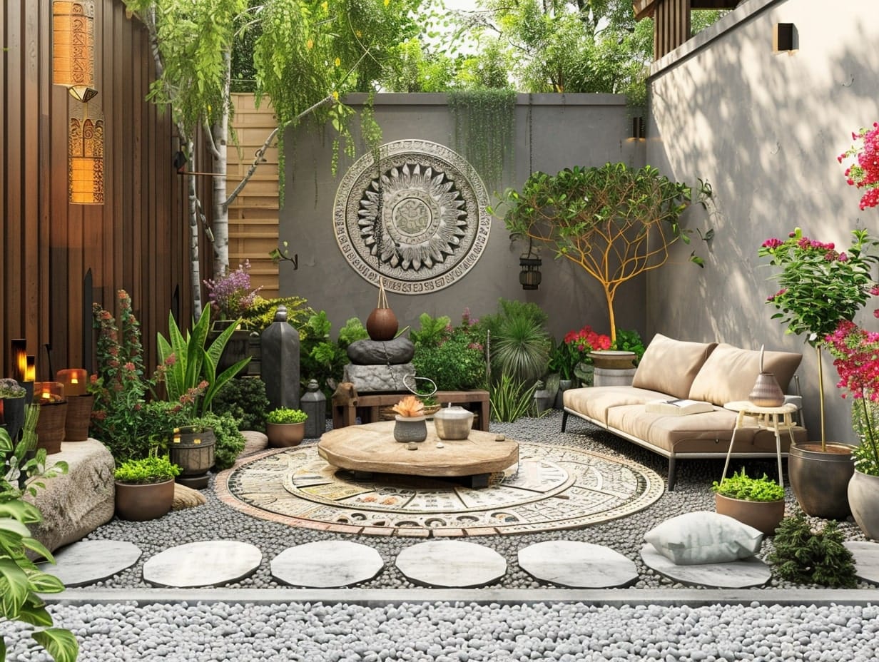 Mandala art decor on a garden wall