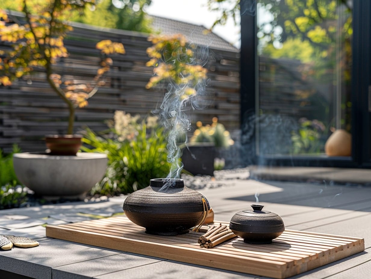 A small corner in a garden with incenses