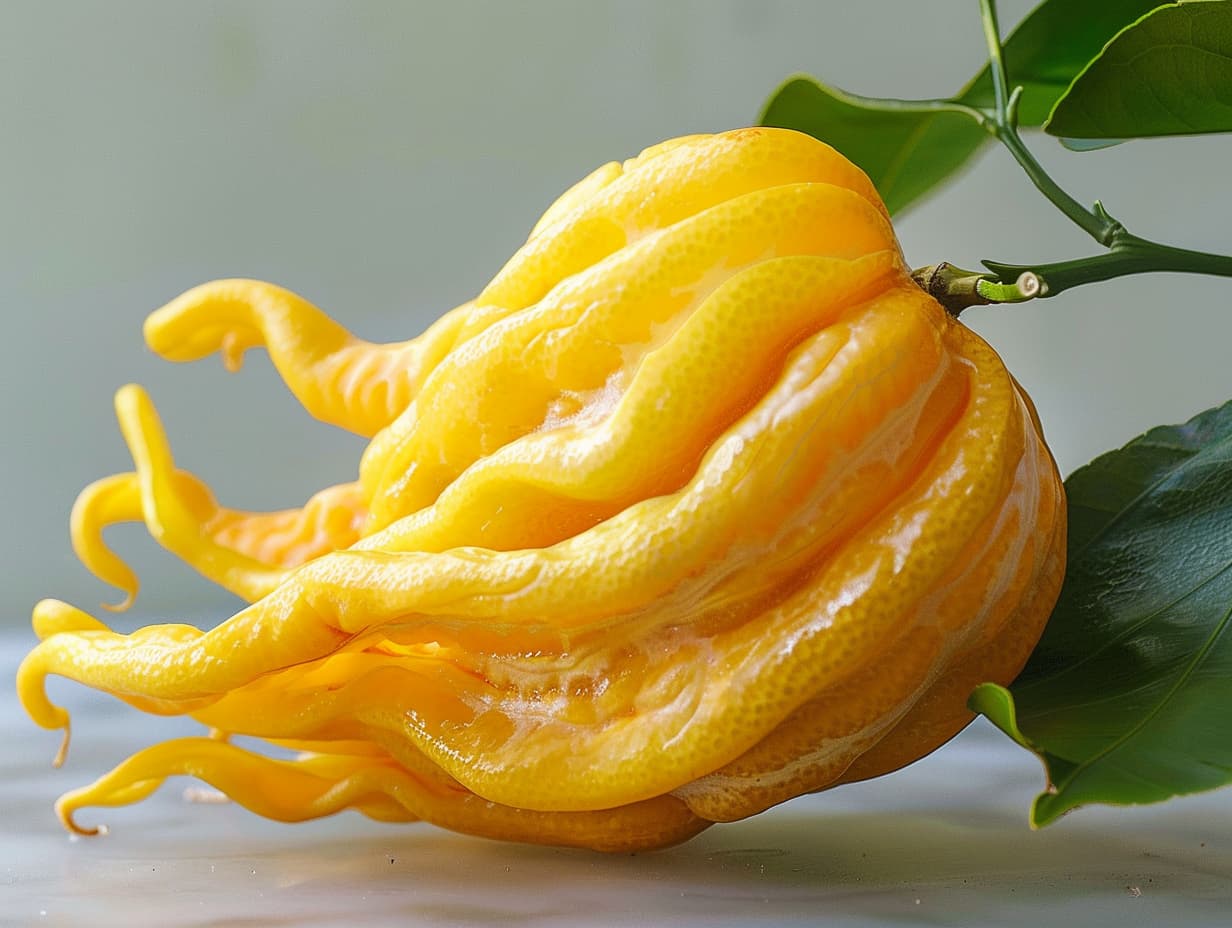 Buddha hand fruit on a marble table