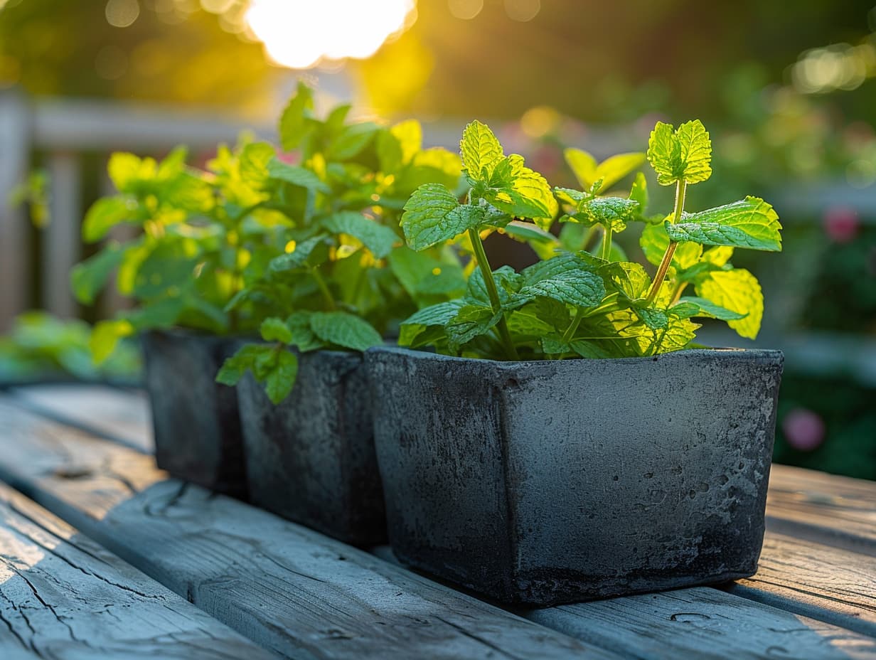 Mint grown in small containers