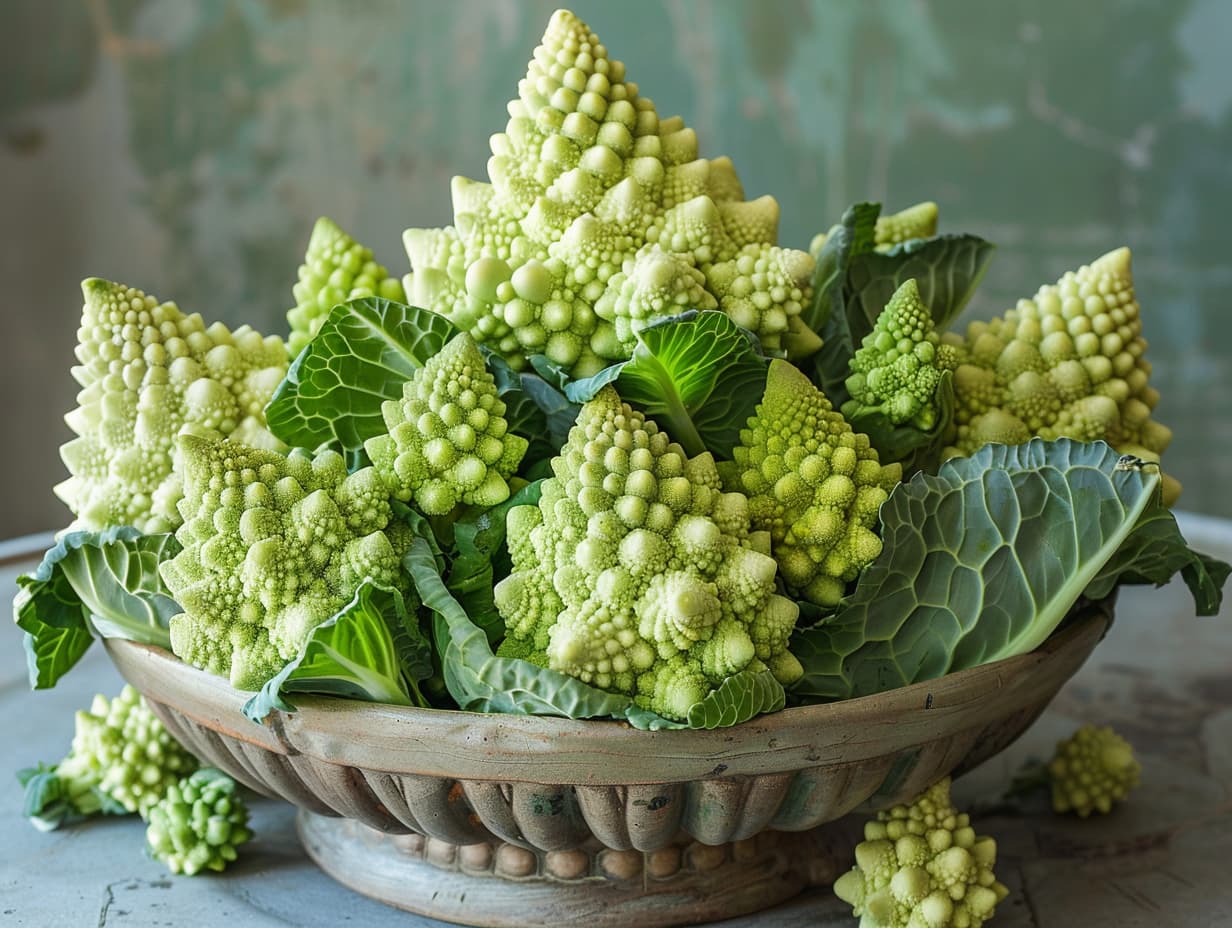 Romanesco Broccoli in a wooden tray