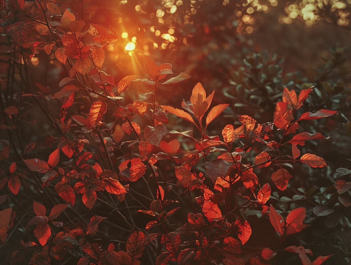 Burning bush plants in a garden