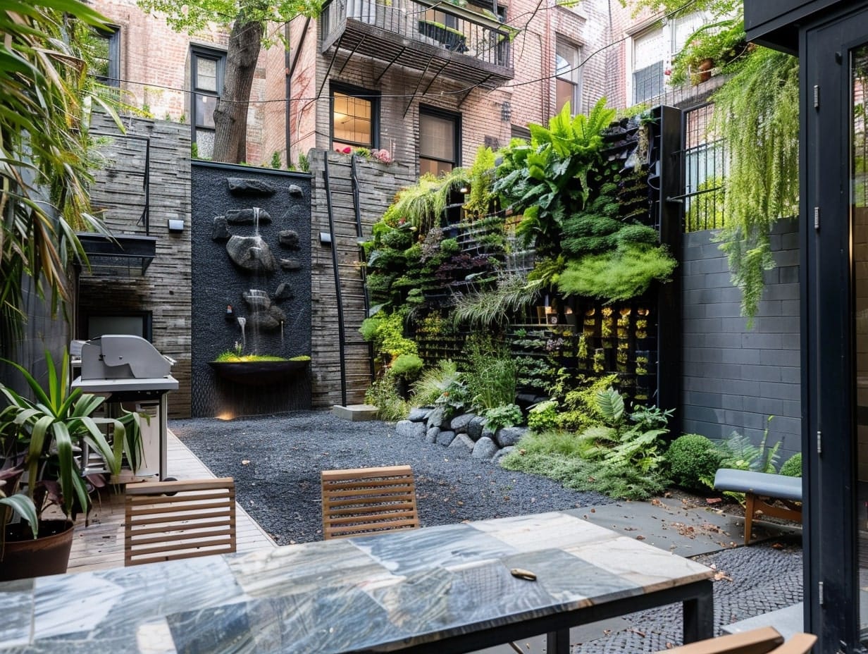 A large vertical garden on a backyard wall