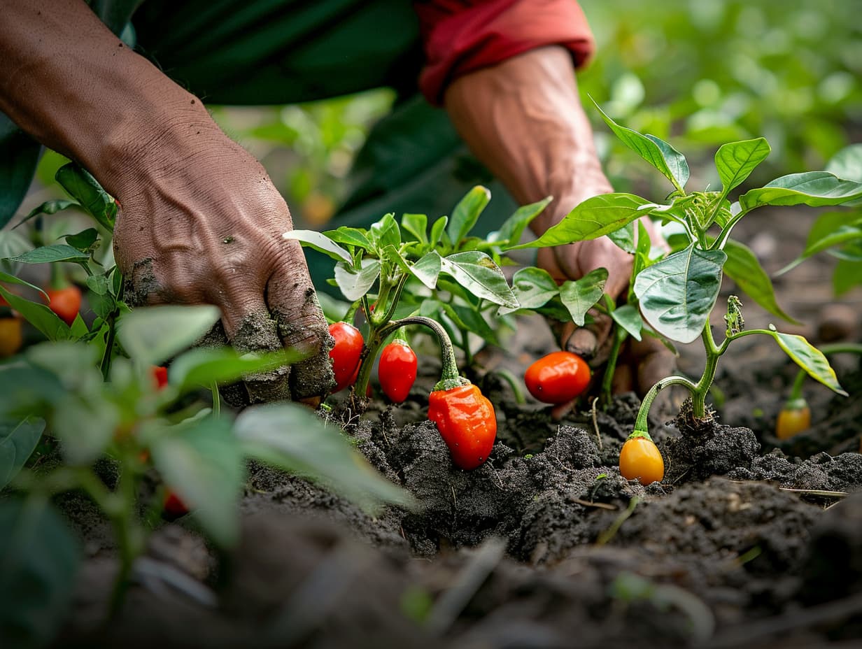 Someone removing habanero plant roots