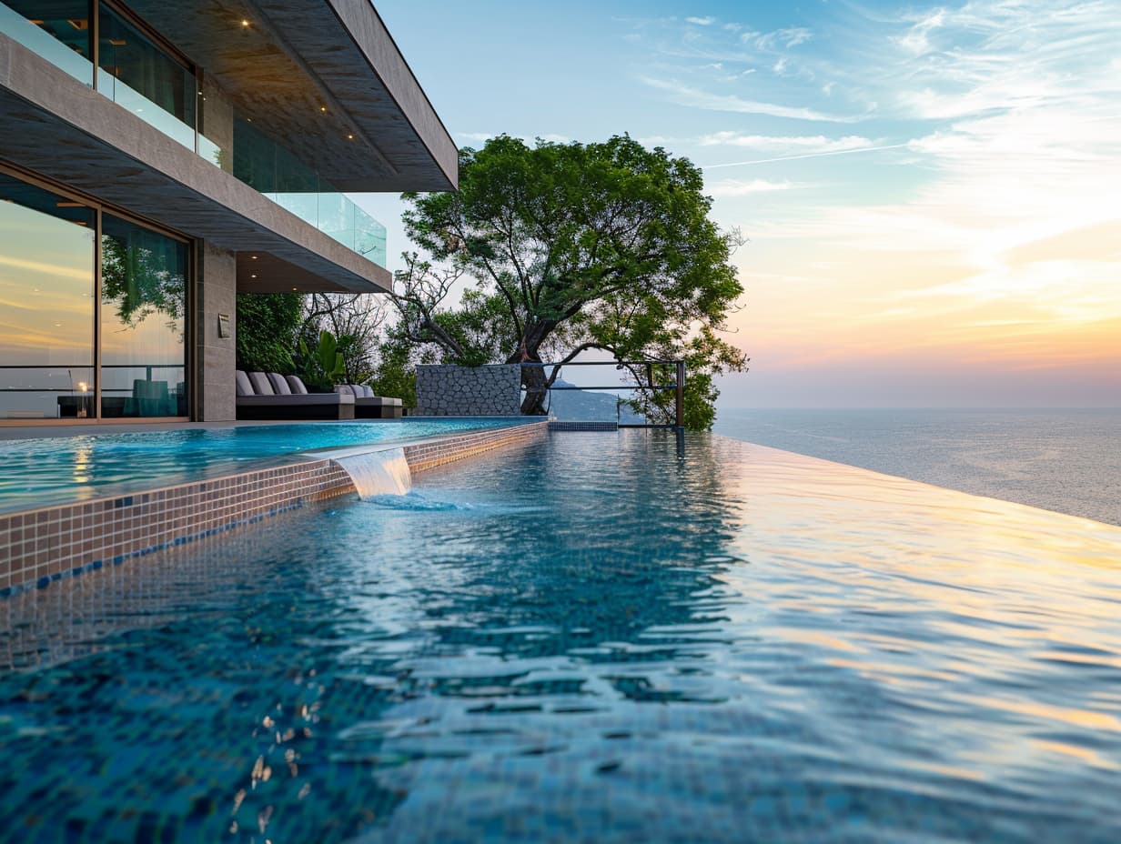 An infinity edge outdoor pool on a terrace