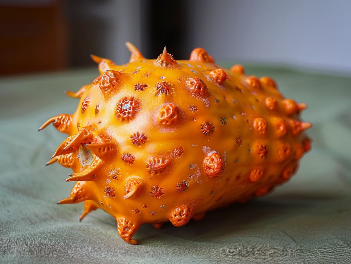 Kiwano, the horn melon, on a table