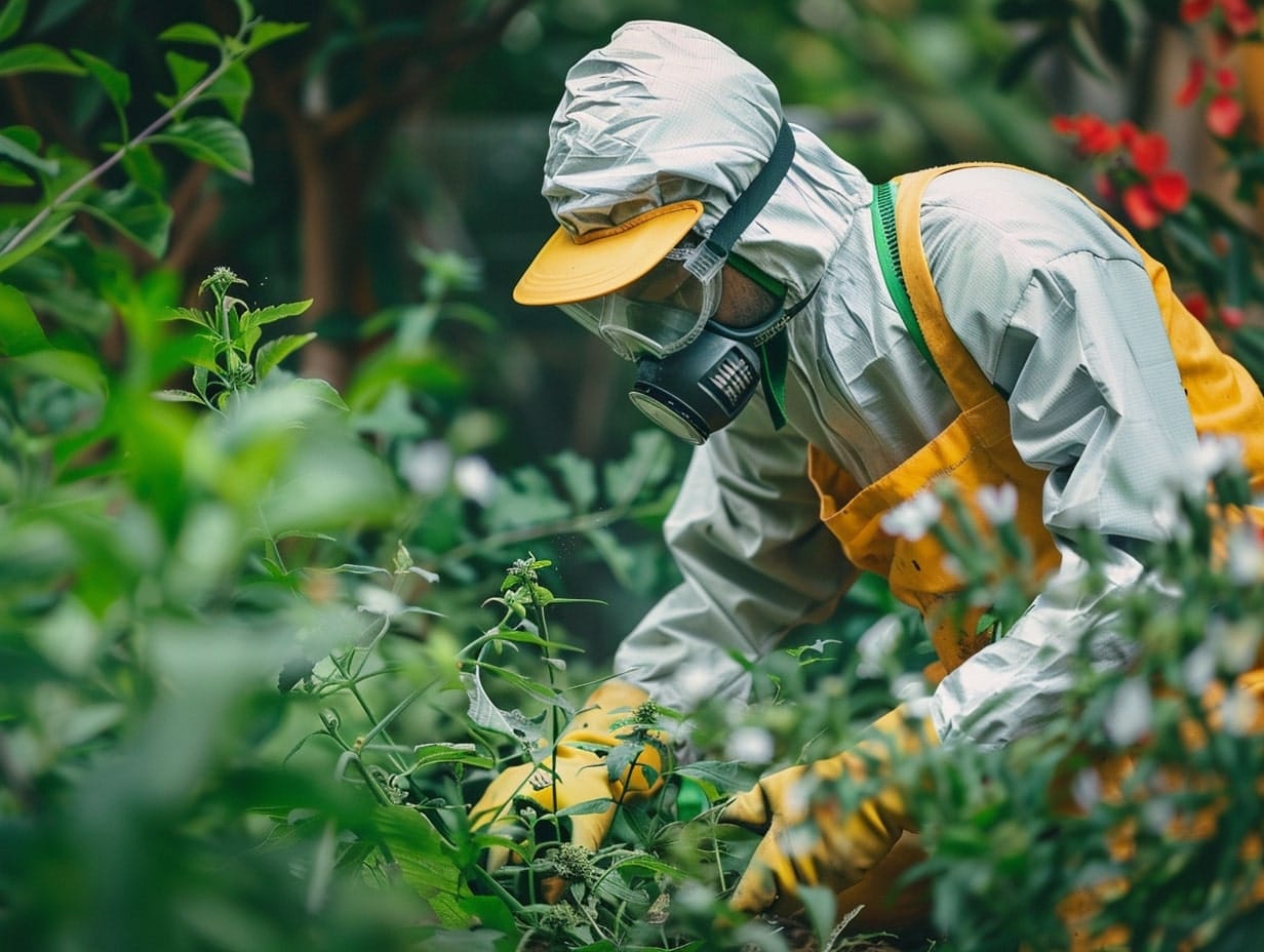 a person doing pest control in a garden