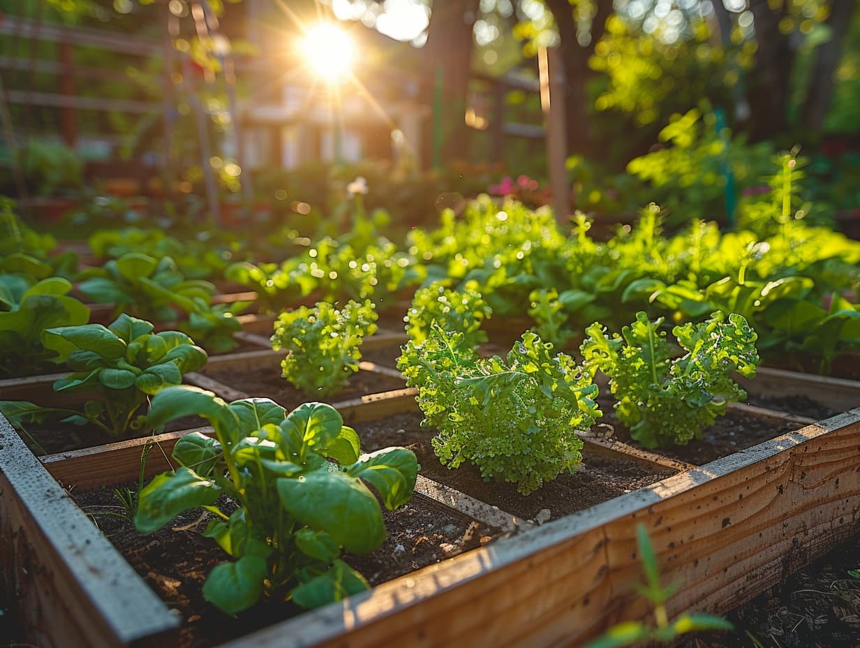 Raised garden beds with square foot gardening