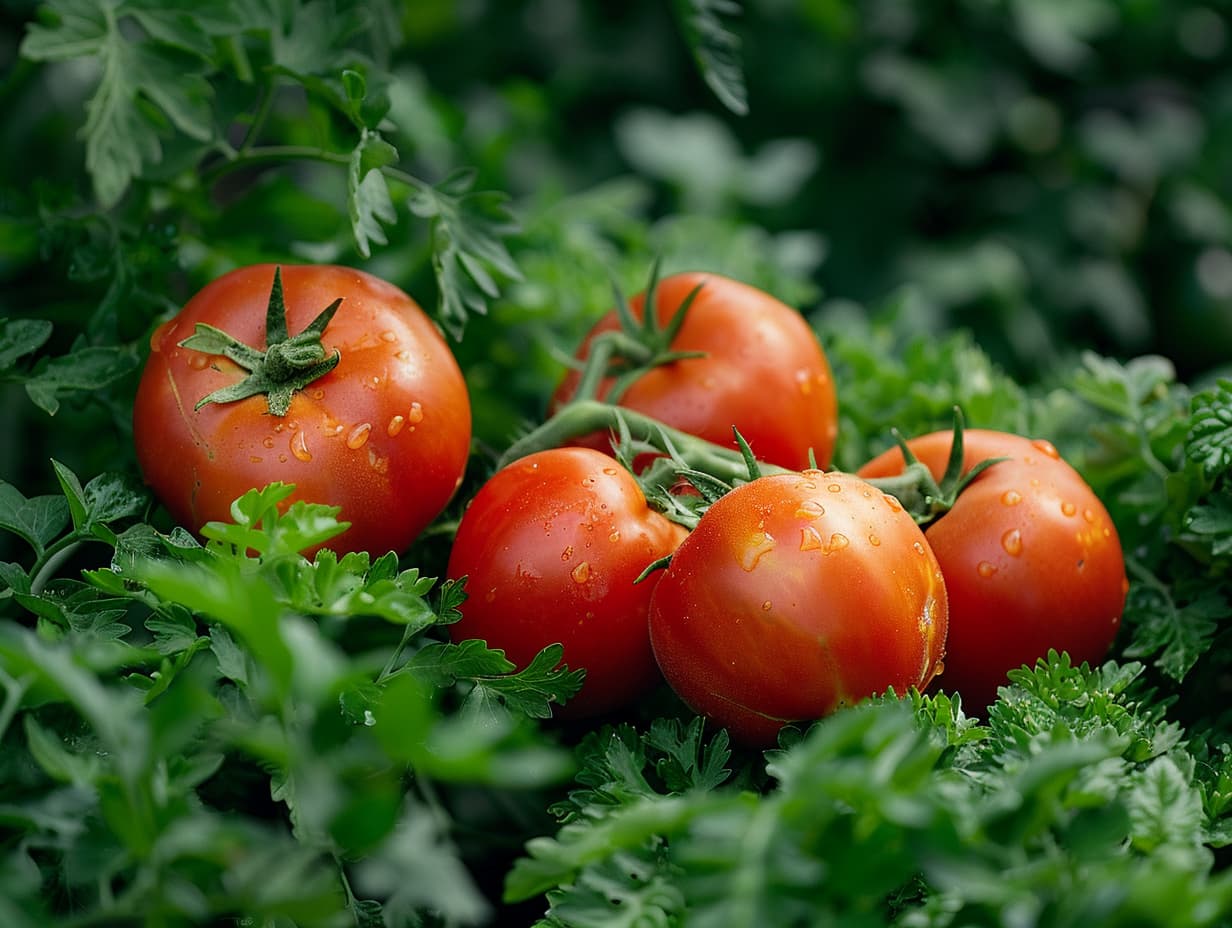 Tomatoes and parsley in a garden