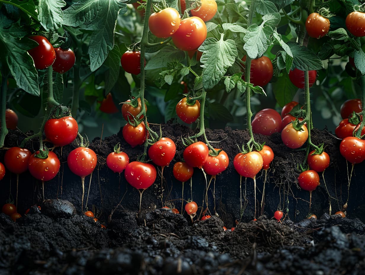Upside down tomato planting in a garden