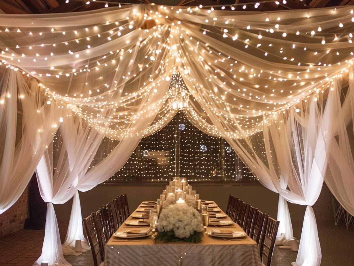 Lighted Canopy with Fabric and String Lights&nbsp;