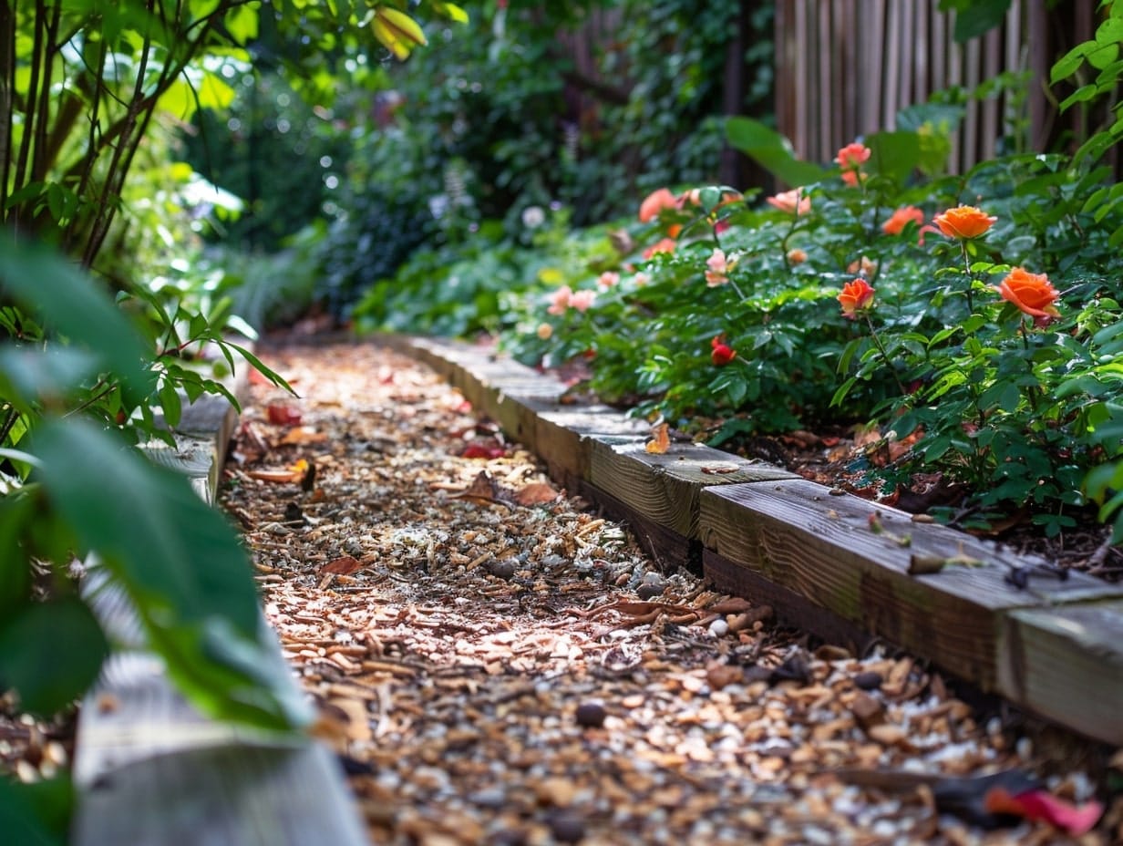 yard pathway with Raised Timber Edging