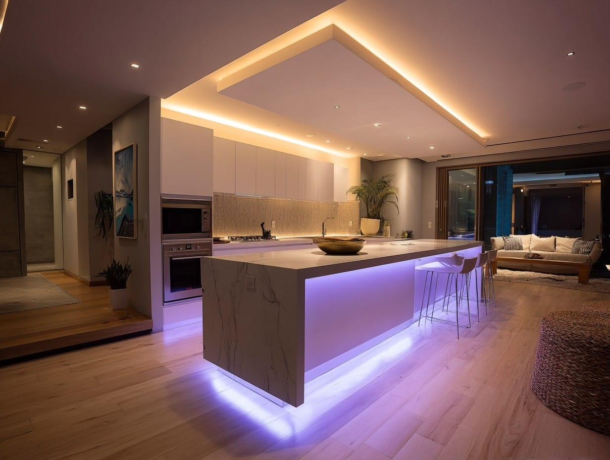 LED Strip Lighting Under the Island