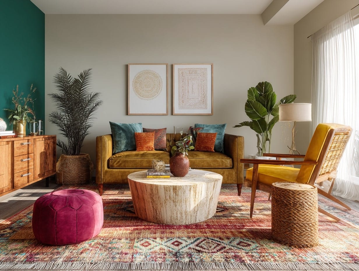 Use Earthy, Muted Tones with Pops of Color