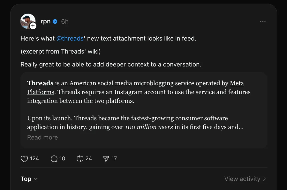 Cosmico - Threads tests long-form text sharing