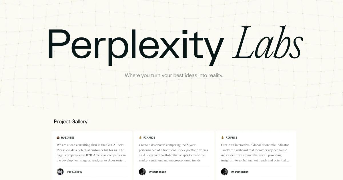 Cosmico - Perplexity Labs lets users create reports and dashboards