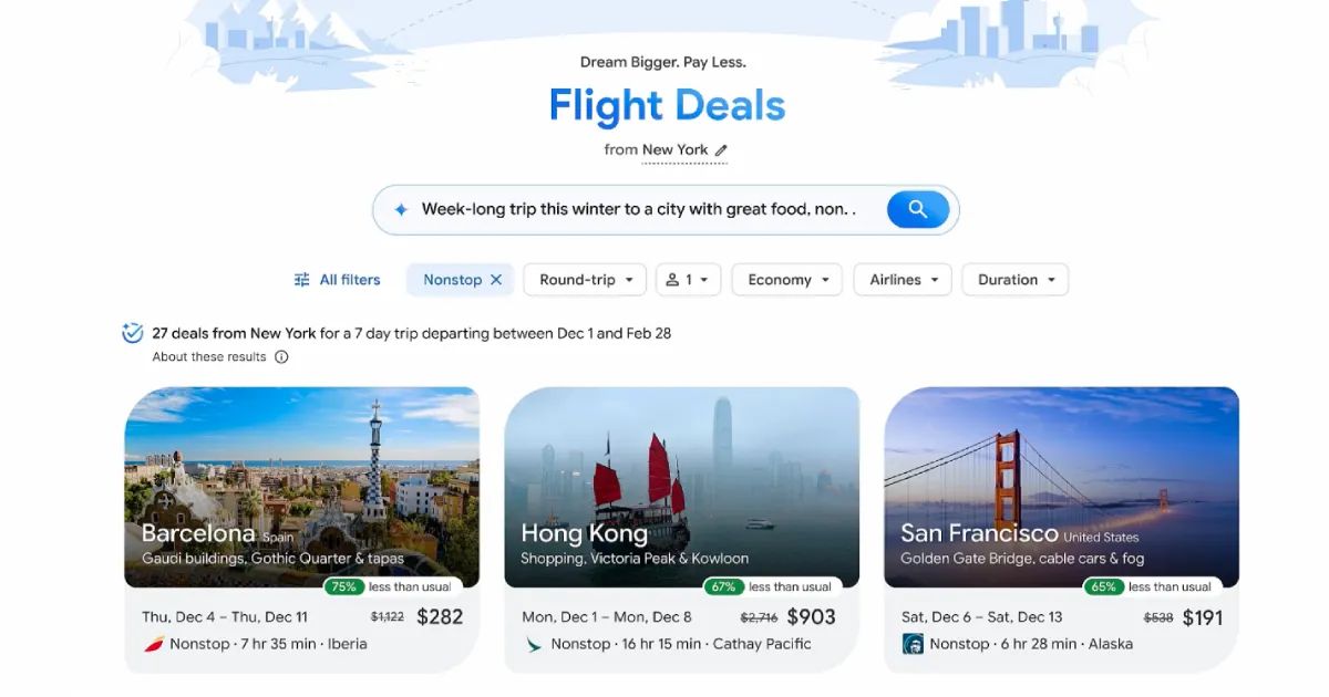 Cosmico - Google’s new AI-powered Flight Deals tool finds budget trips for you