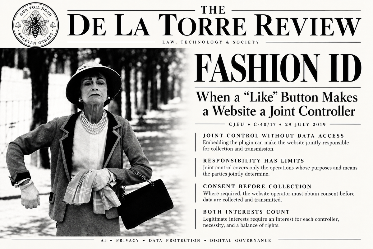 Fashion ID: When a Facebook “Like” Button Makes a Website a Joint Controller