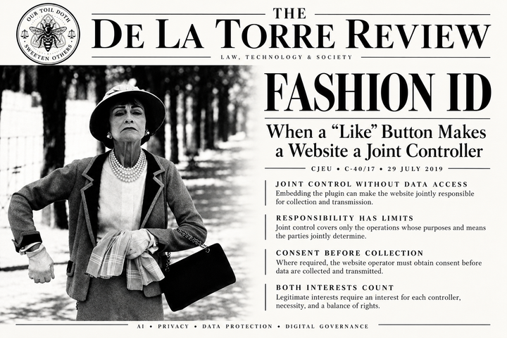 Fashion ID: When a Facebook “Like” Button Makes a Website a Joint Controller