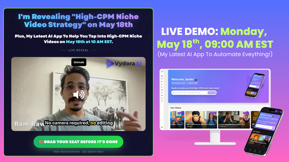 👋 I’m revealing a HIGH-CPM niche strategy LIVE on May 18th