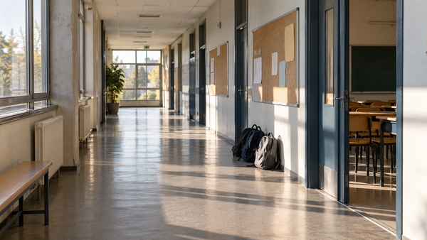 Illustration générée par IA : couloir générique d’un lycée français, sans représenter un établissement ni un événement réel.