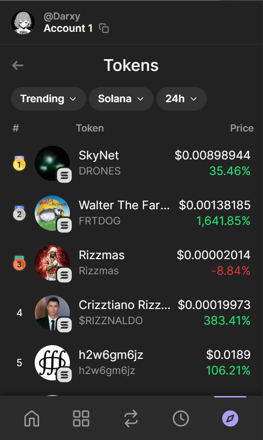 phantom wallet discovery tab: trending tokens